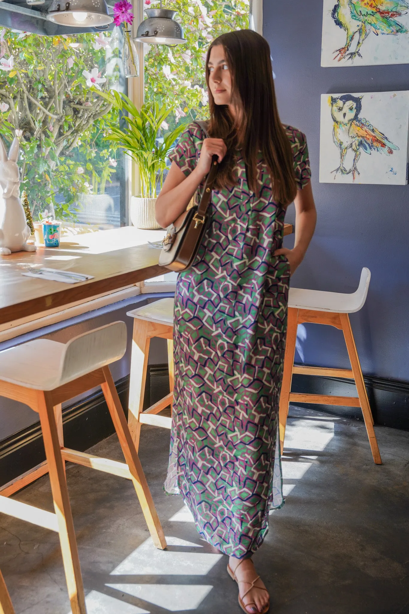 Green & Plum Curve Hem Dress