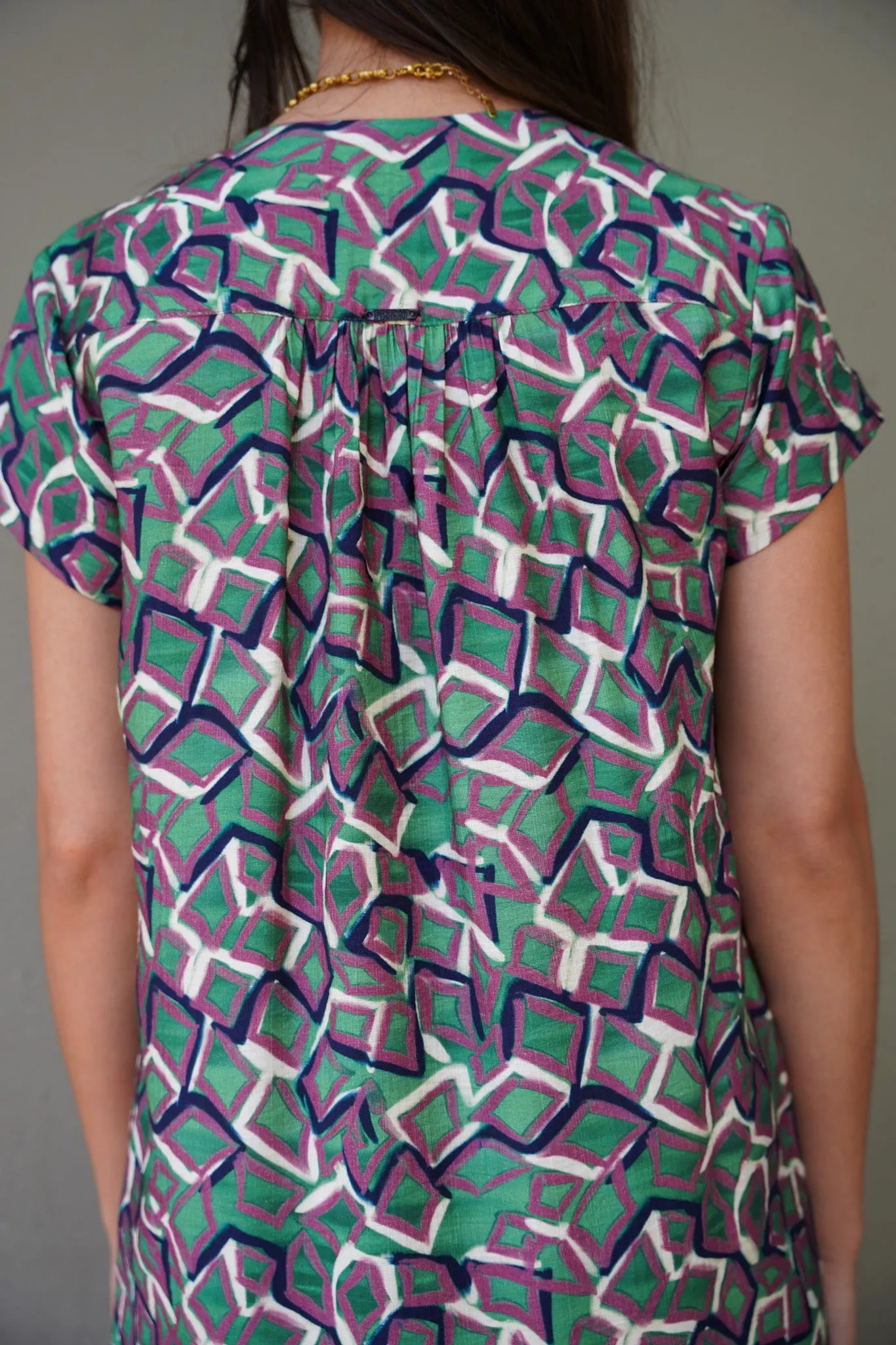 Green & Plum Curve Hem Dress