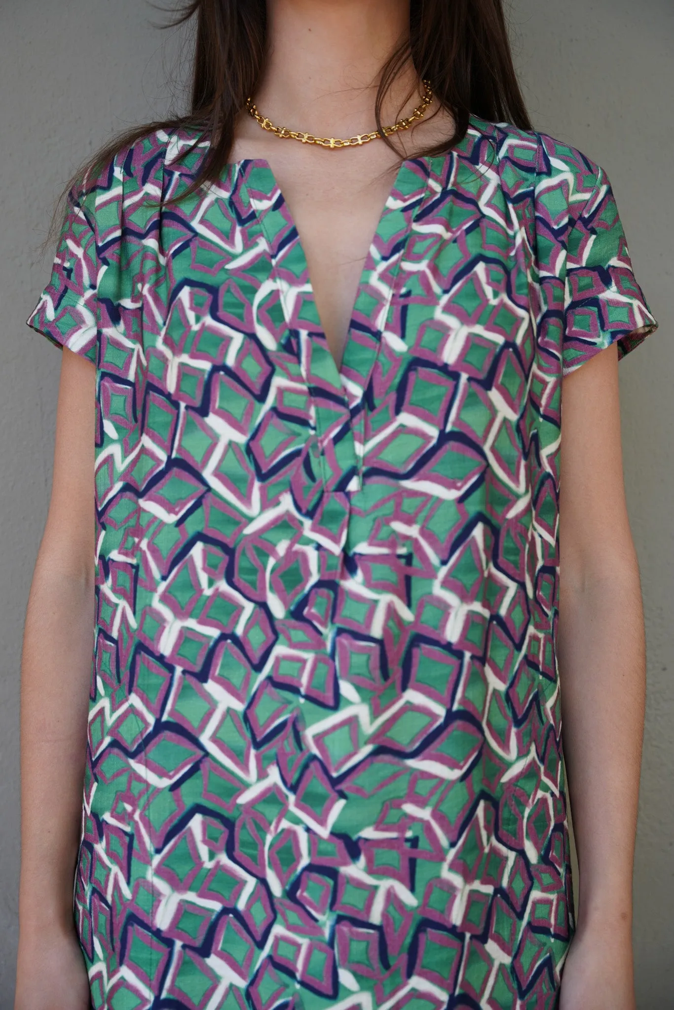 Green & Plum Curve Hem Dress