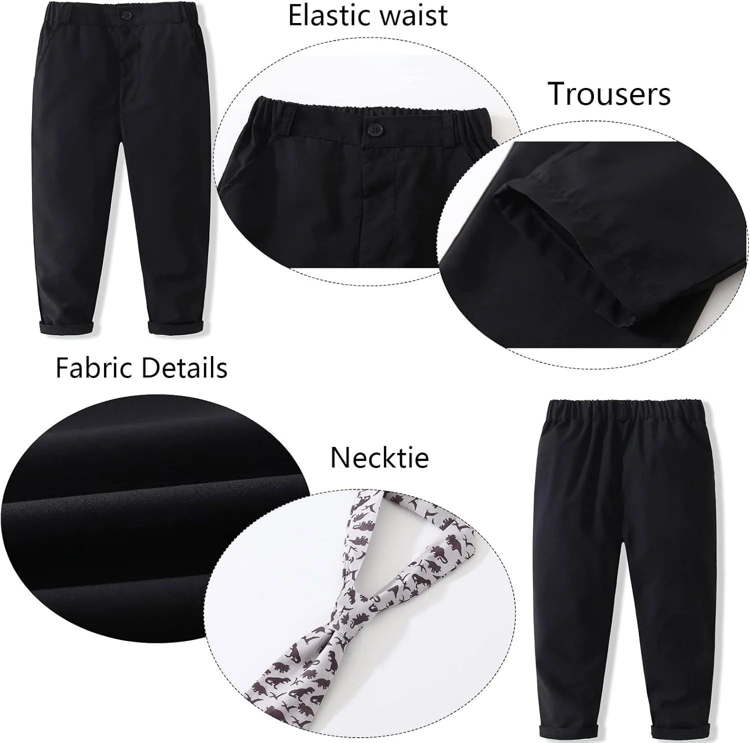 Kimocat Boys' 4-Piece Formal Suit Set Dress Shirt Vest Pants and Tie Wedding Birthday Party Suit