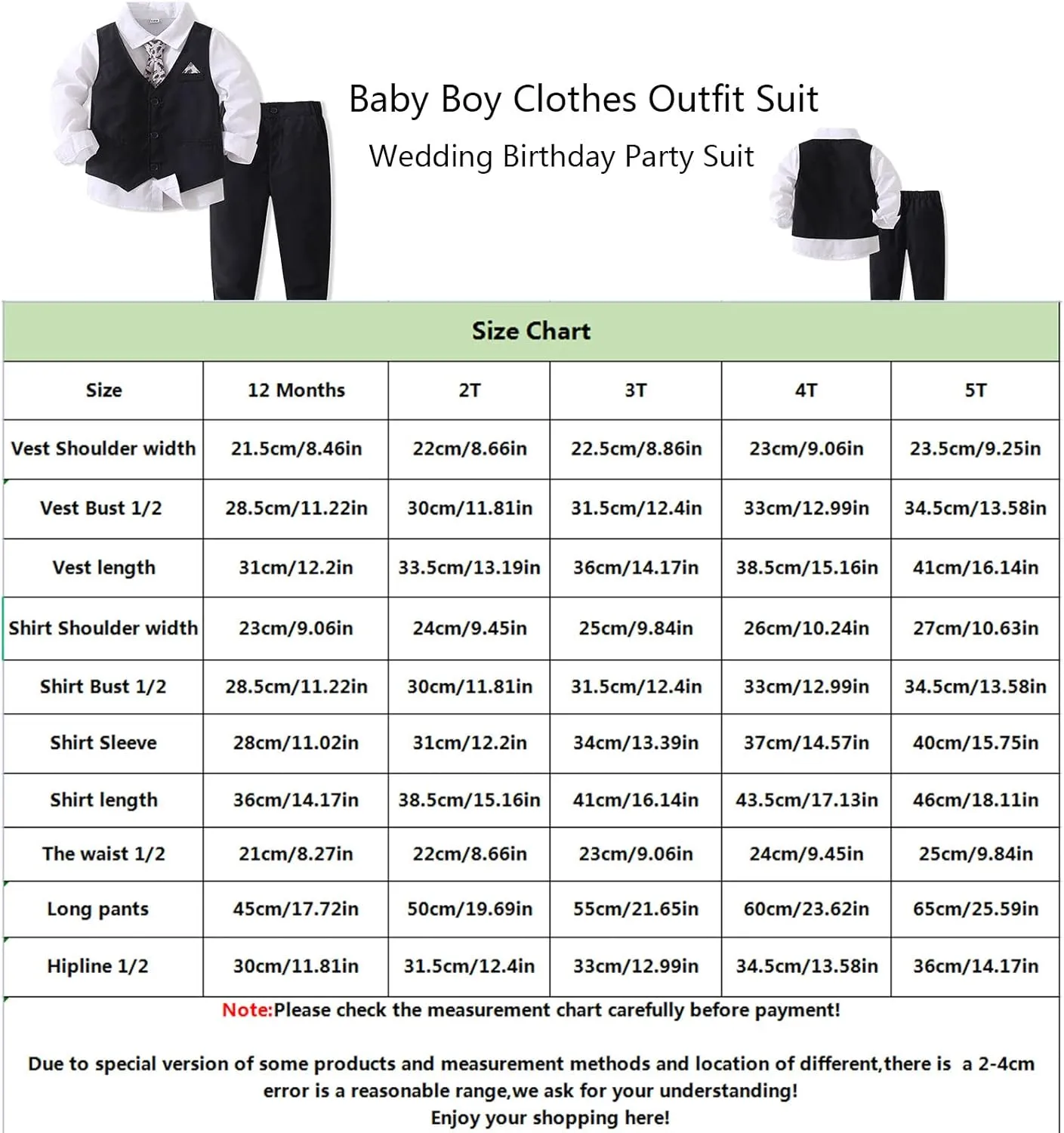 Kimocat Boys' 4-Piece Formal Suit Set Dress Shirt Vest Pants and Tie Wedding Birthday Party Suit