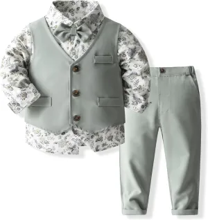 Kimocat Boys' 4-Piece Formal Suit Set Dress Shirt Vest Pants and Tie Wedding Birthday Party Suit