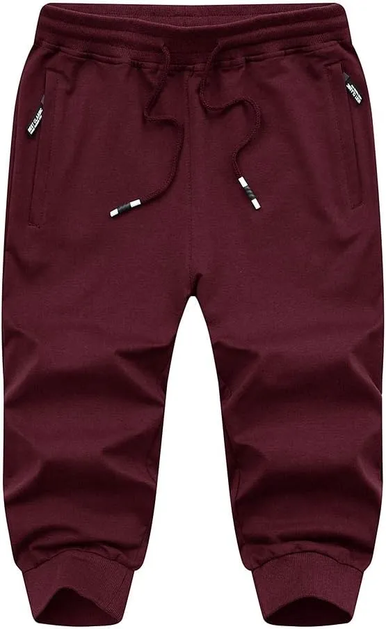 MAGNIVIT Men's 3/4 Jogger Capri Pants Workout Gym Below Knee Shorts Zipper Pockets Jogger Sweatpant Capris for Men