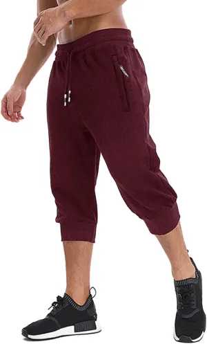 MAGNIVIT Men's 3/4 Jogger Capri Pants Workout Gym Below Knee Shorts Zipper Pockets Jogger Sweatpant Capris for Men