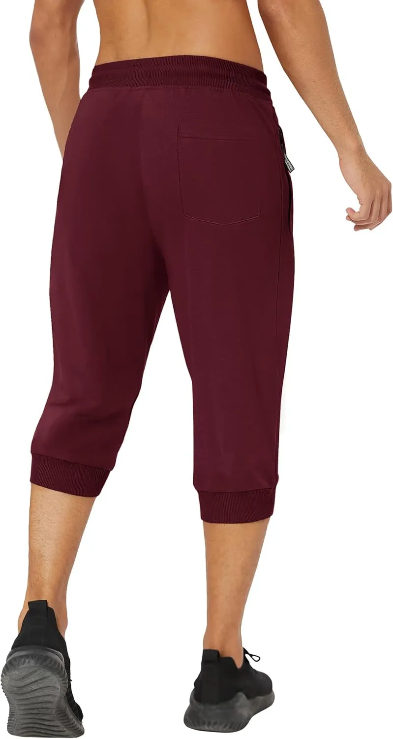 MAGNIVIT Men's 3/4 Jogger Capri Pants Workout Gym Below Knee Shorts Zipper Pockets Jogger Sweatpant Capris for Men