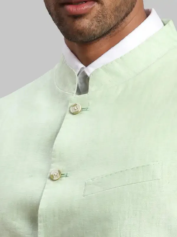 Men Green Chambray Linen Waist Coat