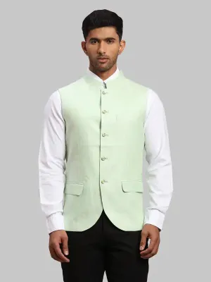 Men Green Chambray Linen Waist Coat