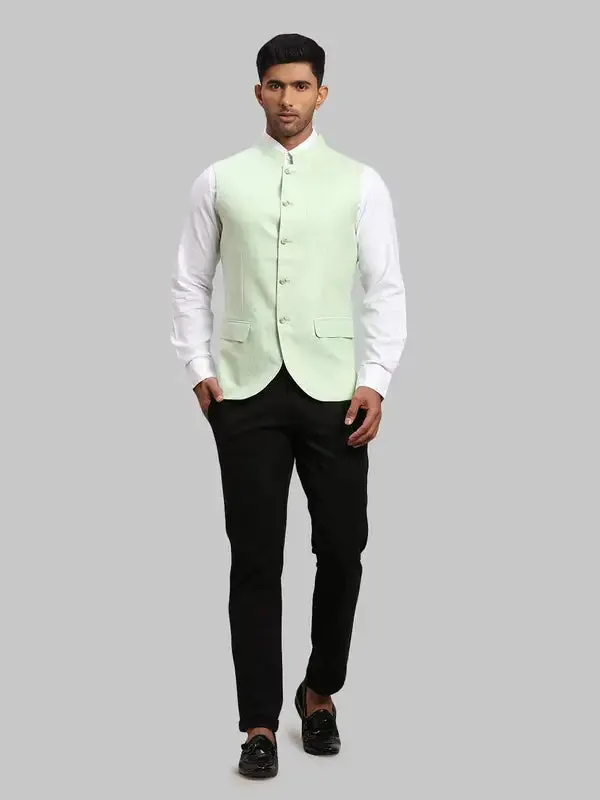 Men Green Chambray Linen Waist Coat