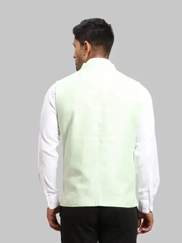 Men Green Chambray Linen Waist Coat