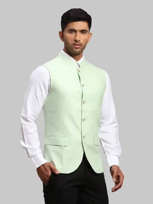 Men Green Chambray Linen Waist Coat