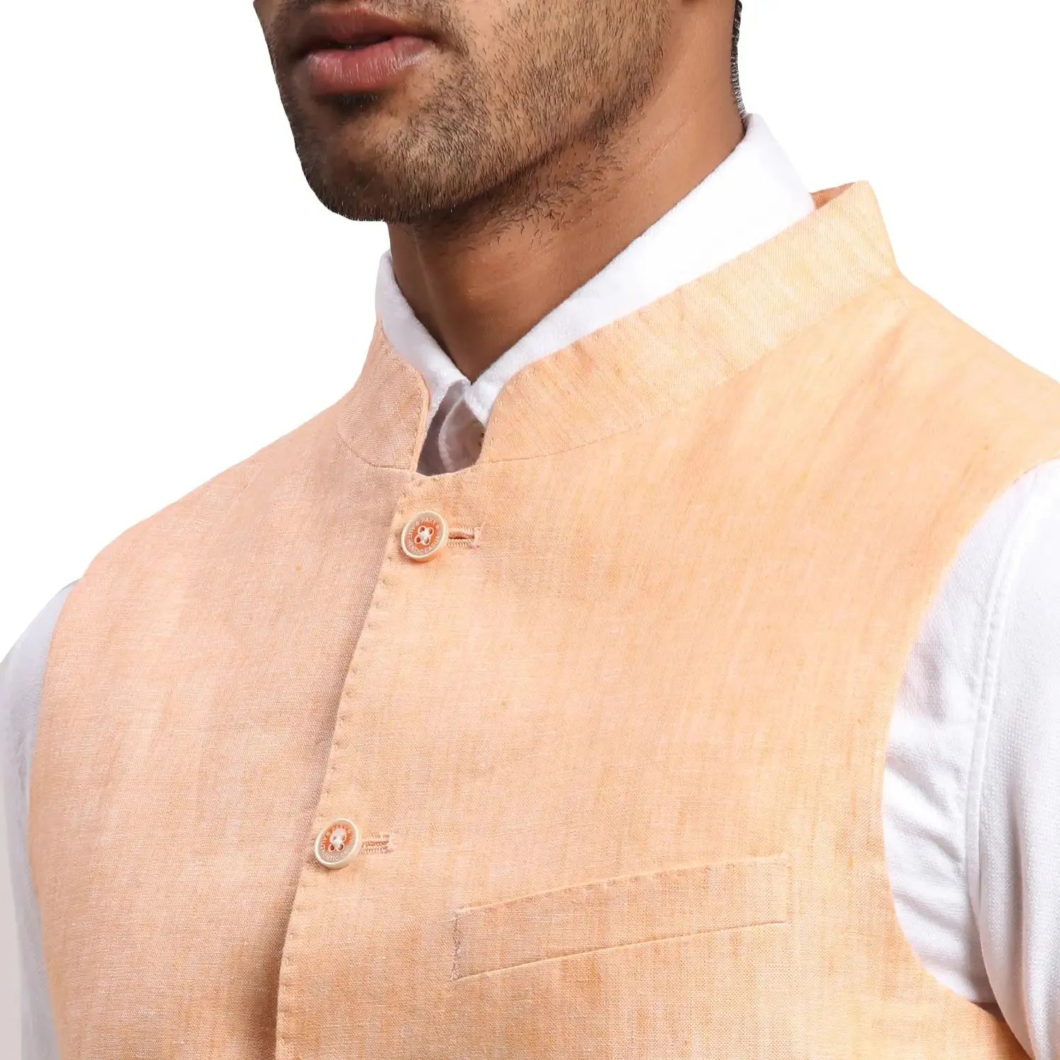 Men Orange Chambray Linen Waist Coat