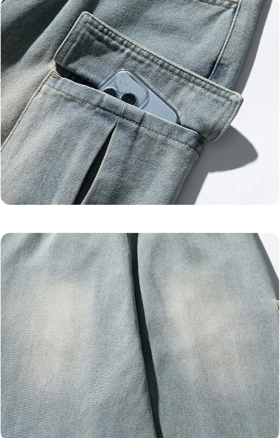 Men's Loose Cargo Pants Mulit Pockets Straight Leg Denim Jeans Casual Trousers