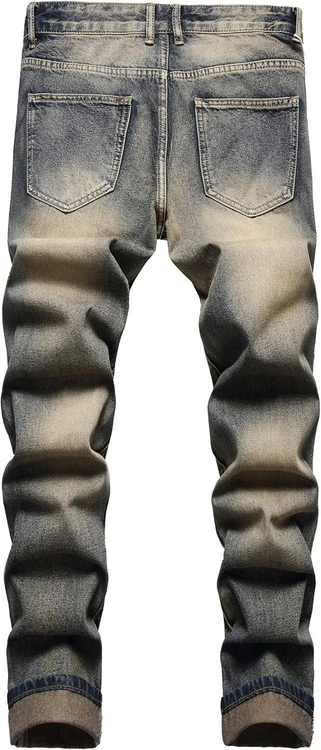 Men's Ripped Jeans,Slim Fit Distressed Straight Leg Fashion Denim Pants