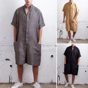 Men's Stand Collar Single-Breasted Jumpsuit