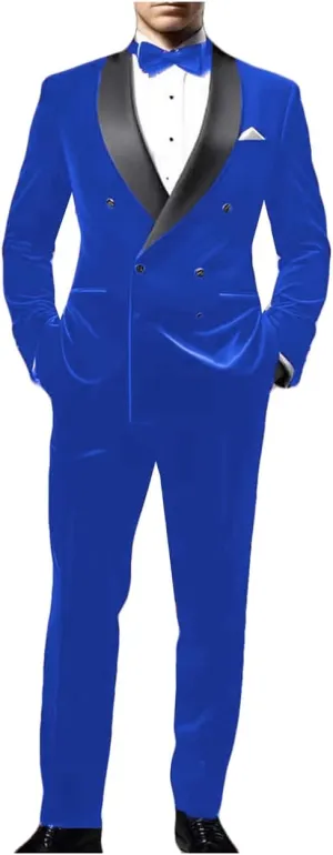 ORBITRAY Men's Velvet Suit 2025 Double Breasted Peaked Lapel Slim Fit Prom Suits for Men