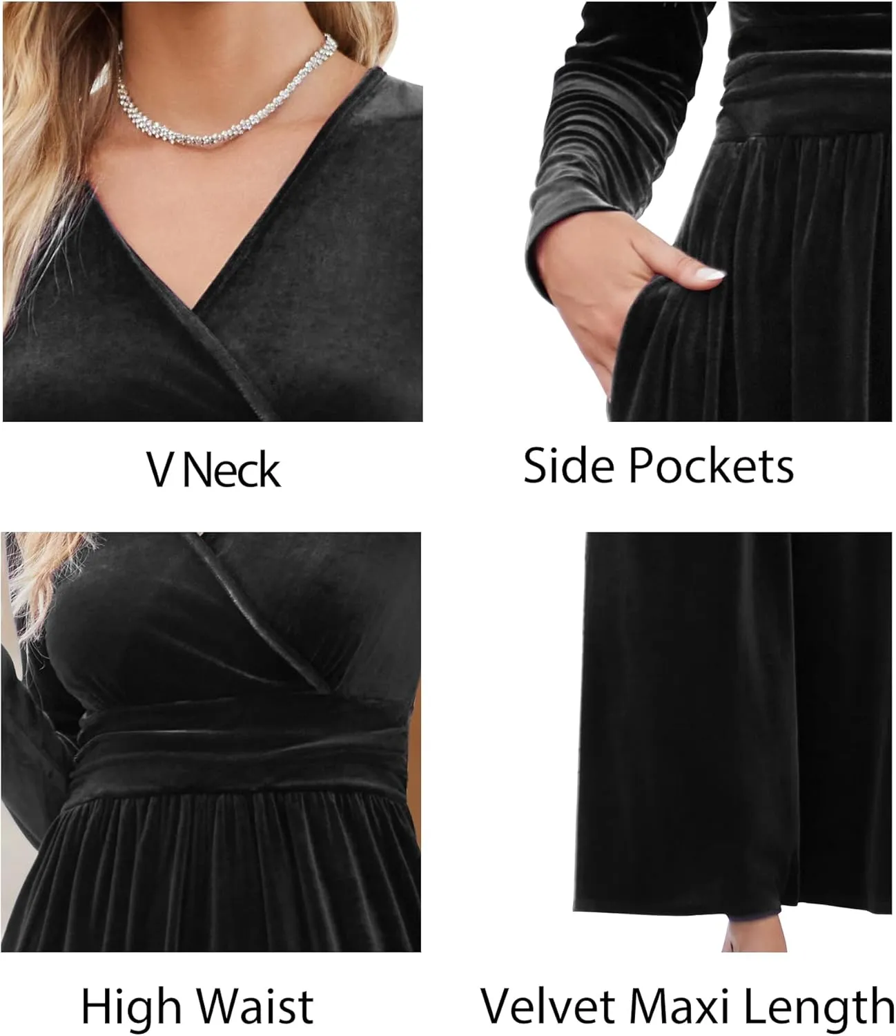 OUGES Women's Long/Short Sleeve V-Neck Wrap Waist Maxi Dress