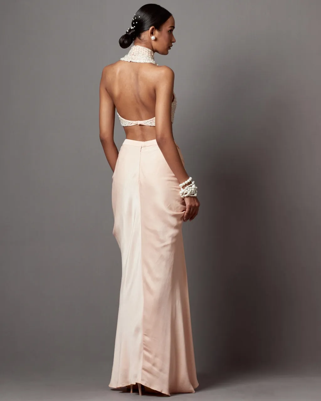 Pastel Pink Drape Skirt Blouse Set