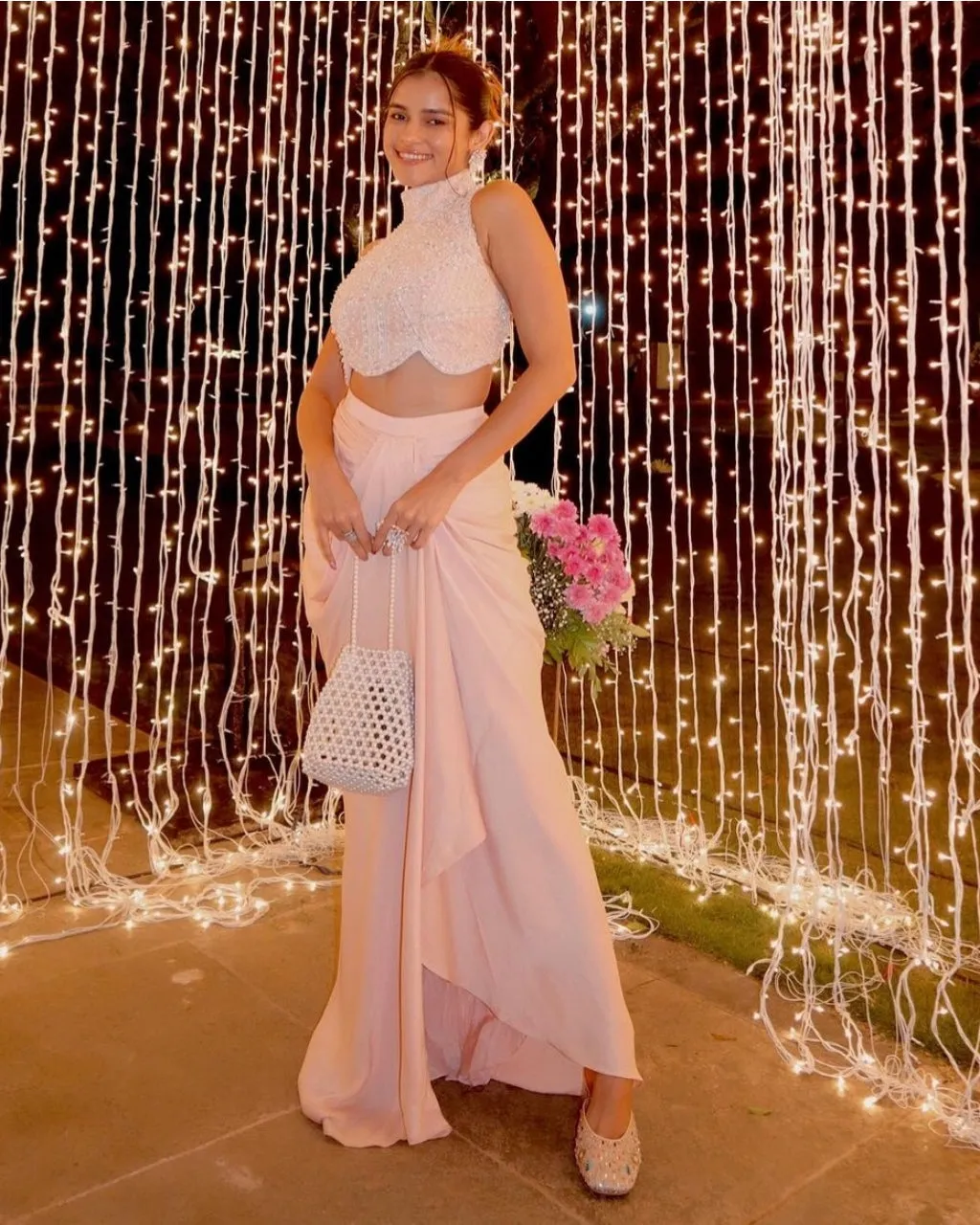 Pastel Pink Drape Skirt Blouse Set
