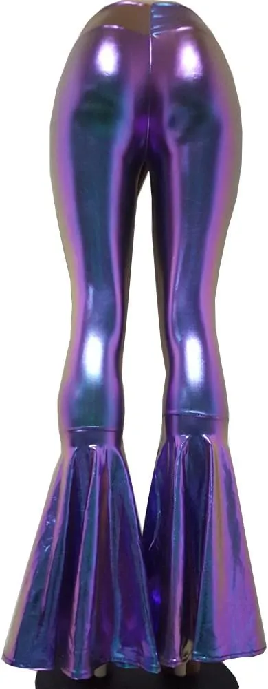 pinda Iridescent Mermaid High Waisted Wide Leg Yoga Bell Bottom Pants Leggings