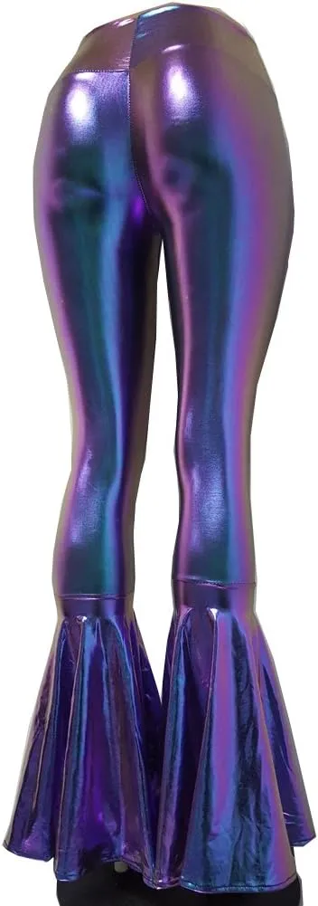 pinda Iridescent Mermaid High Waisted Wide Leg Yoga Bell Bottom Pants Leggings