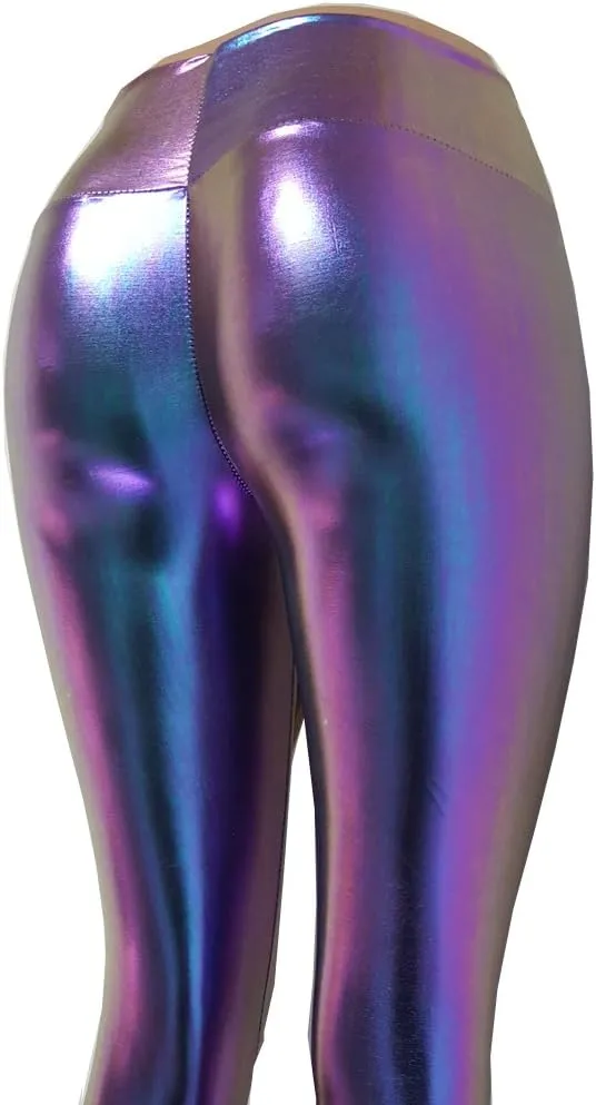 pinda Iridescent Mermaid High Waisted Wide Leg Yoga Bell Bottom Pants Leggings