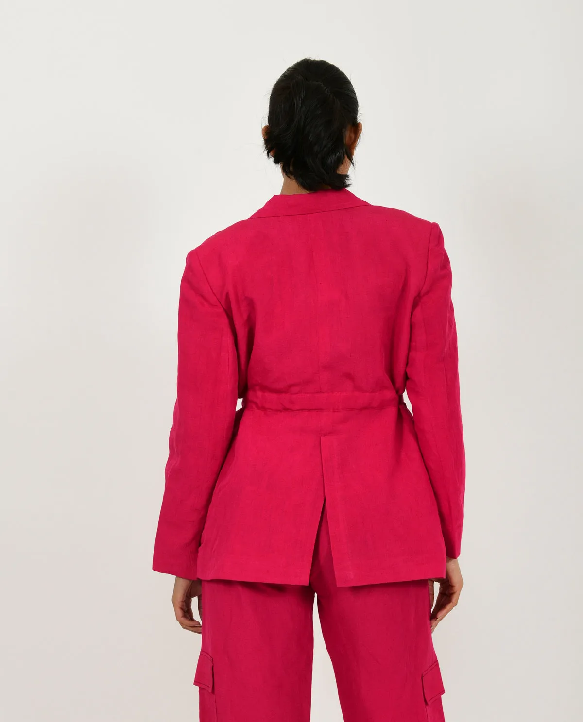 Pink Linen Cargo Jacket
