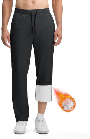 Rdruko Men's Fleece Sweatpants Straight Leg Athletic Yoga Lounge Pants Open Bottom Casual Jersey Pants with Zipper Pockets