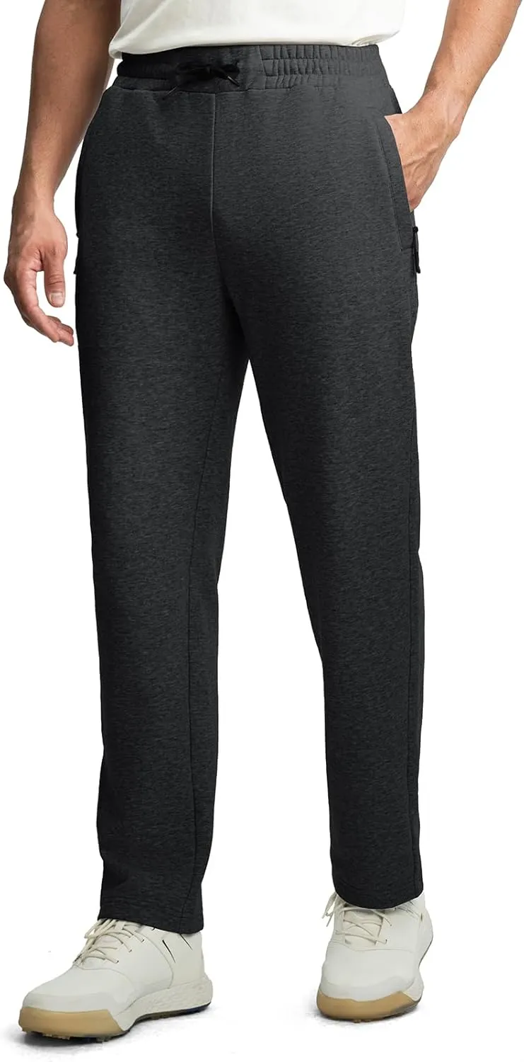 Rdruko Men's Fleece Sweatpants Straight Leg Athletic Yoga Lounge Pants Open Bottom Casual Jersey Pants with Zipper Pockets