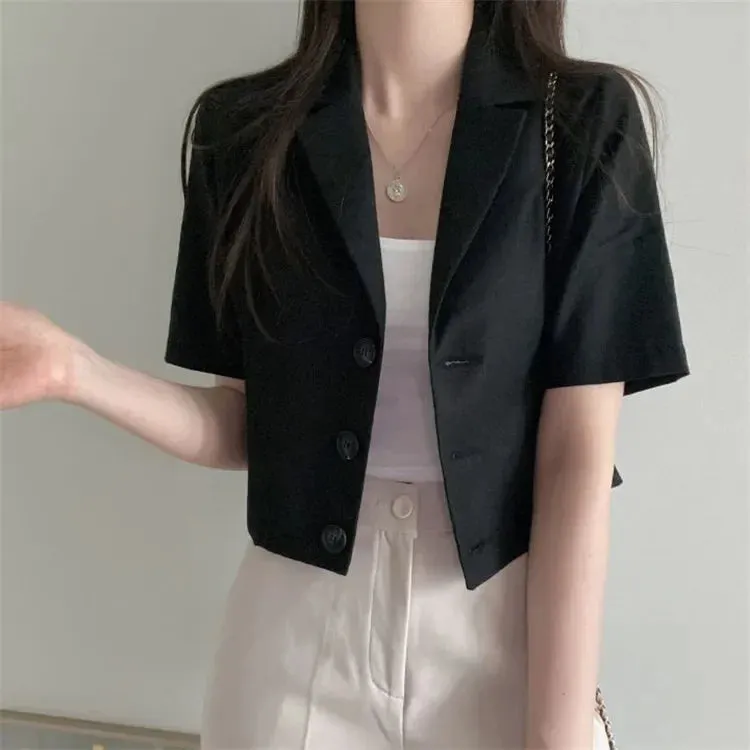 REALEFT Vintage Style Cotton and Linen Suit Women's Blazer 2024 Spring Summer Solid Color Short Sleeve Casual Short Outwear Coat