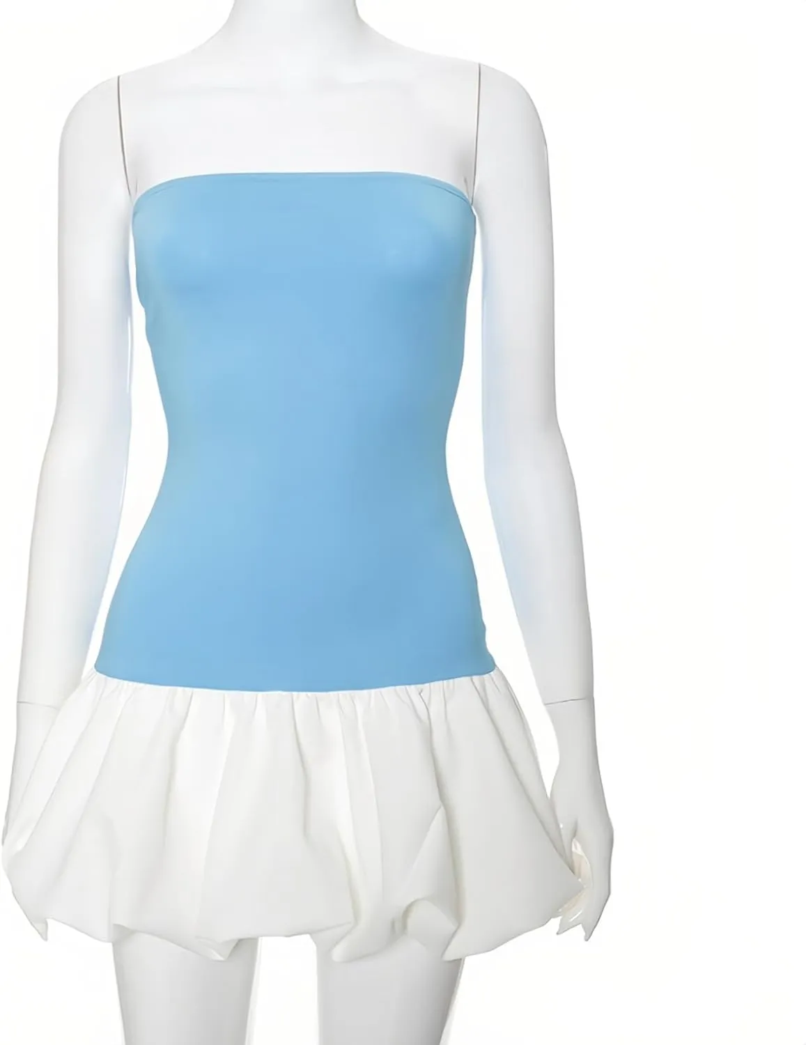 Remelon Tupe Mini Dress for Women Bubble Skirt Summer Color Block Bodycon Short Dress Outfits Beach Sun Dress Party