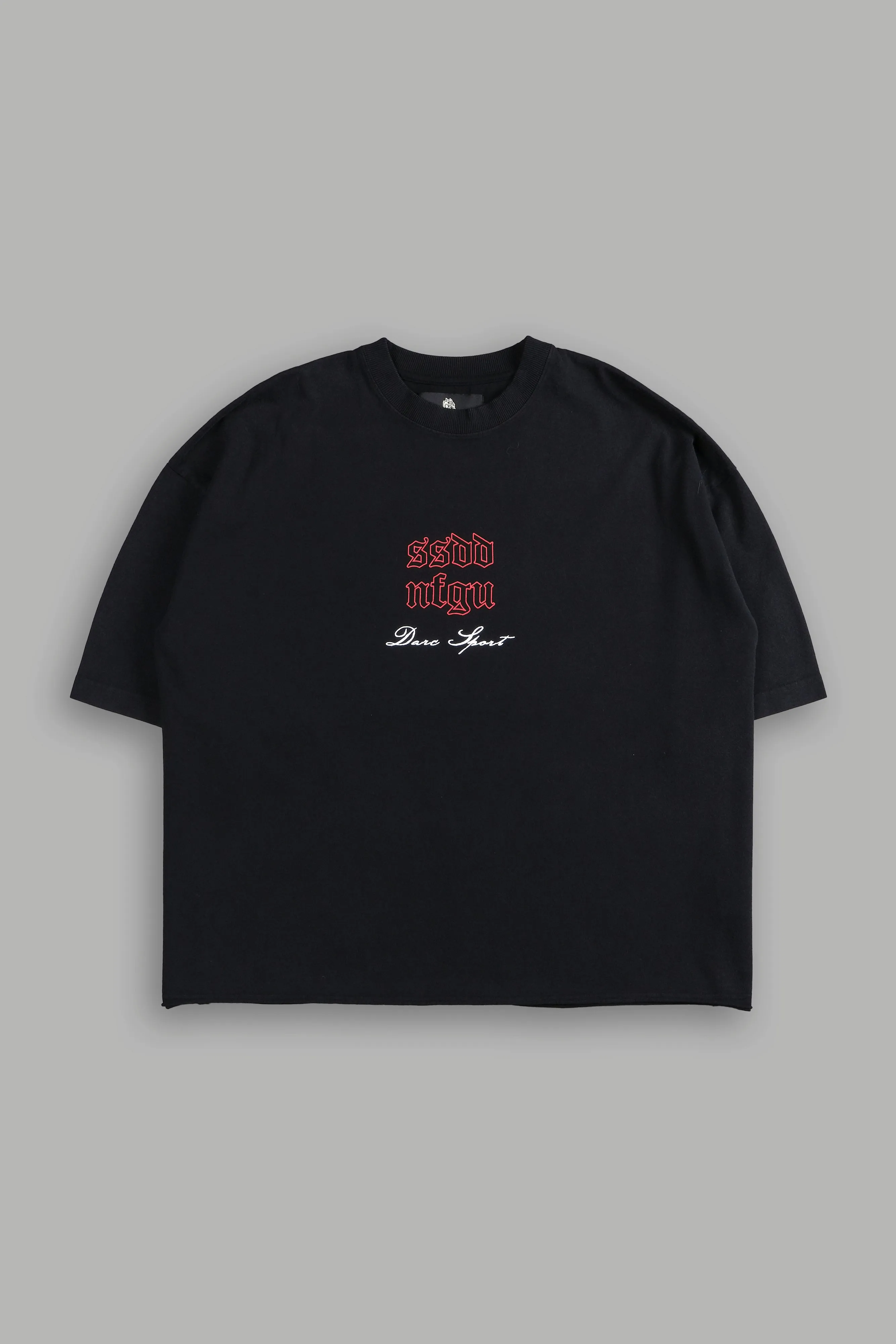 Sacred Fire Grunge Raw Hem "Box Cut" Tee in Black