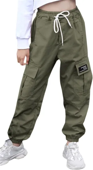 SANGTREE Girls & Womens Drawstring Cargo Jogger Pants,3 Years - Women 3XL