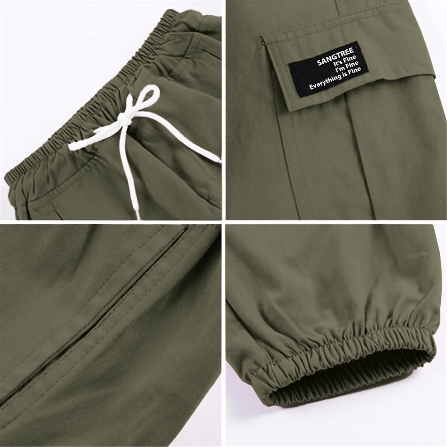SANGTREE Girls & Womens Drawstring Cargo Jogger Pants,3 Years - Women 3XL