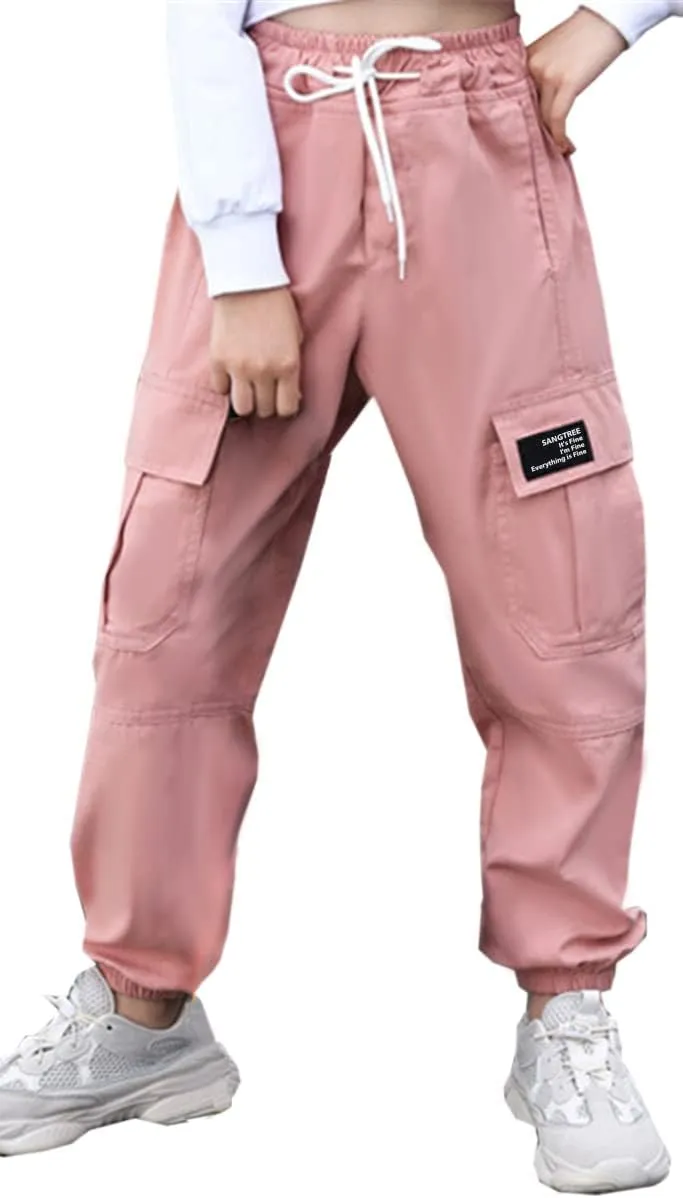 SANGTREE Girls & Womens Drawstring Cargo Jogger Pants,3 Years - Women 3XL