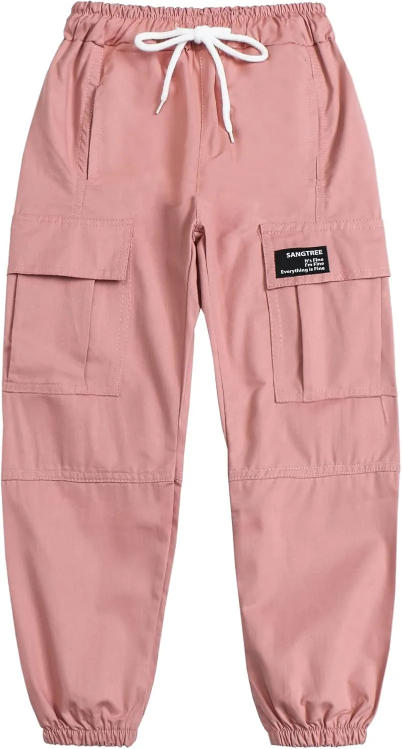 SANGTREE Girls & Womens Drawstring Cargo Jogger Pants,3 Years - Women 3XL