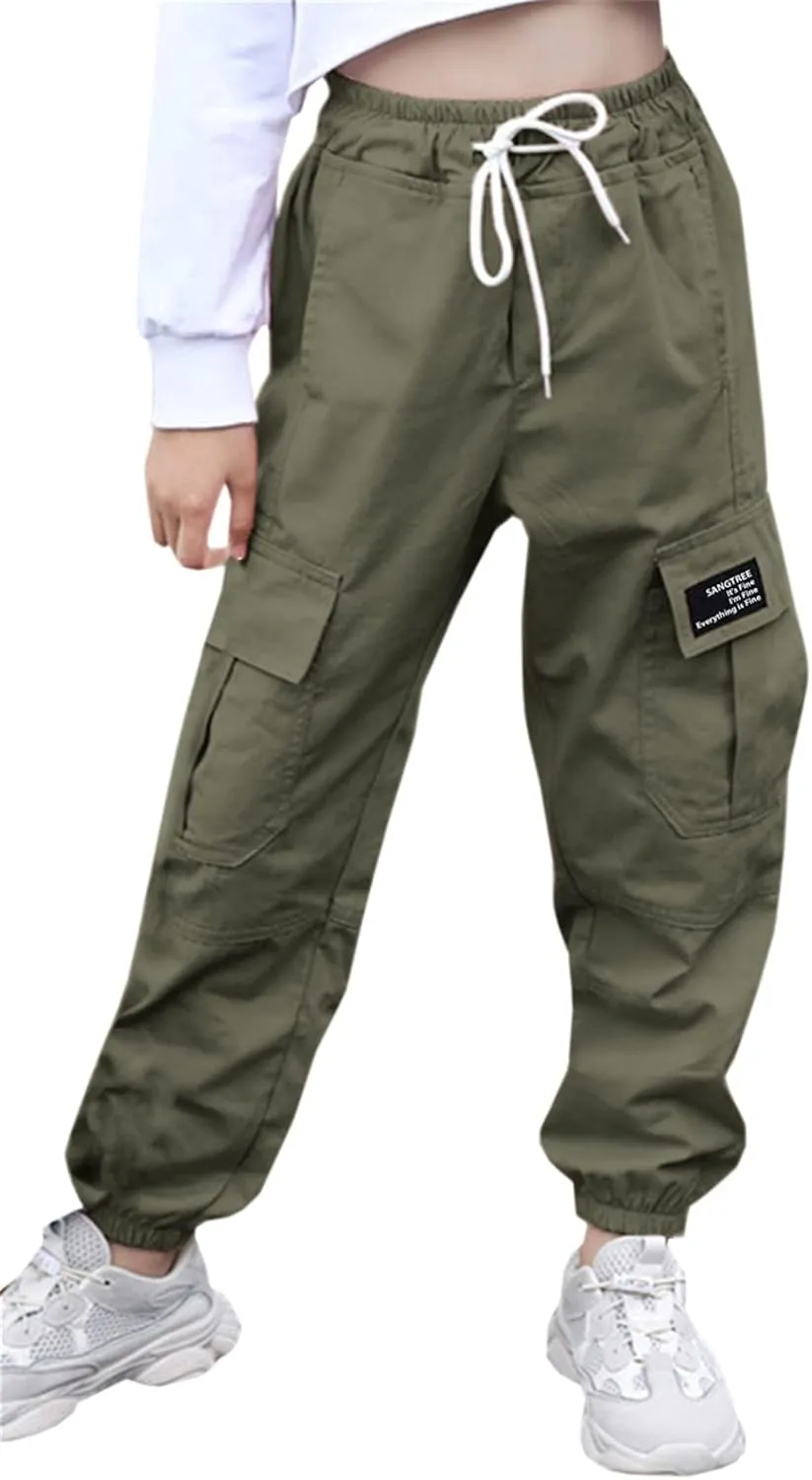 SANGTREE Girls & Womens Drawstring Cargo Jogger Pants,3 Years - Women 3XL