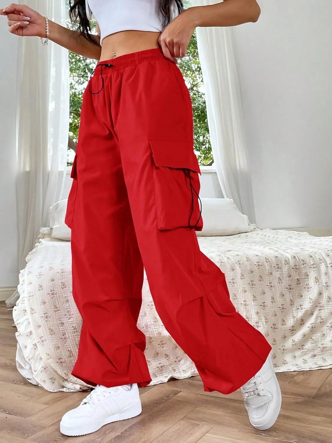 SHENHE Women's Baggy Loose Cargo Pants Drawstring Waist Joggers Long Trousers