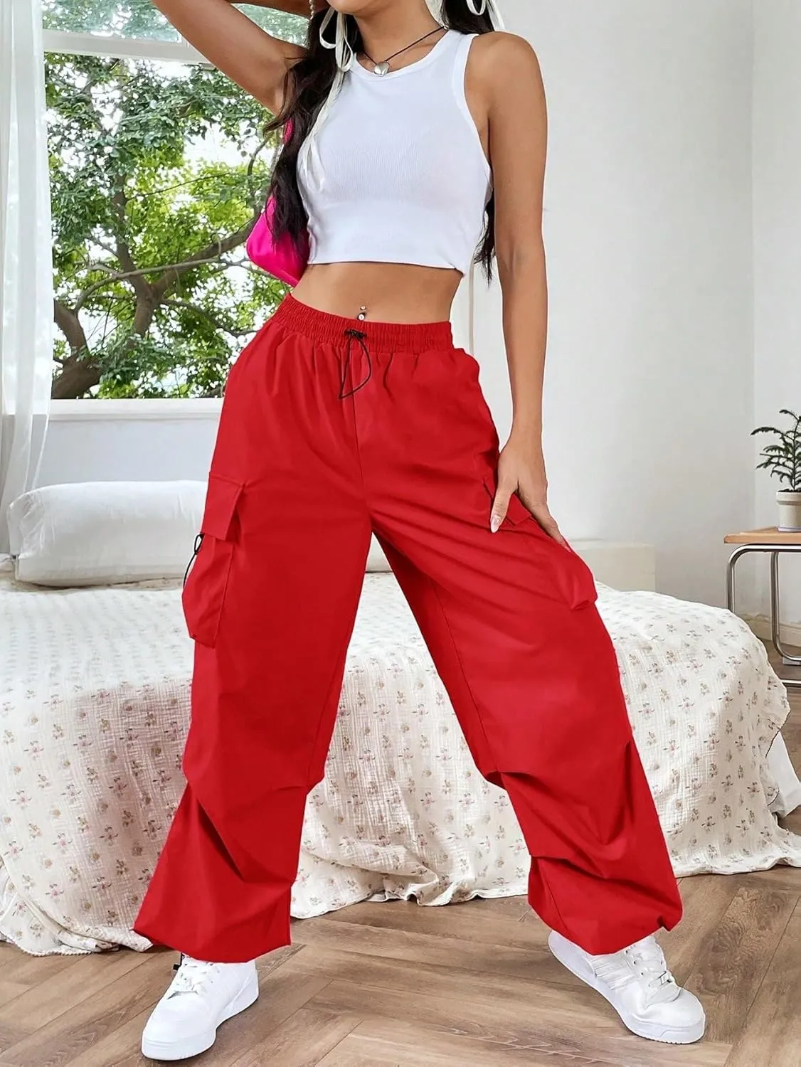 SHENHE Women's Baggy Loose Cargo Pants Drawstring Waist Joggers Long Trousers