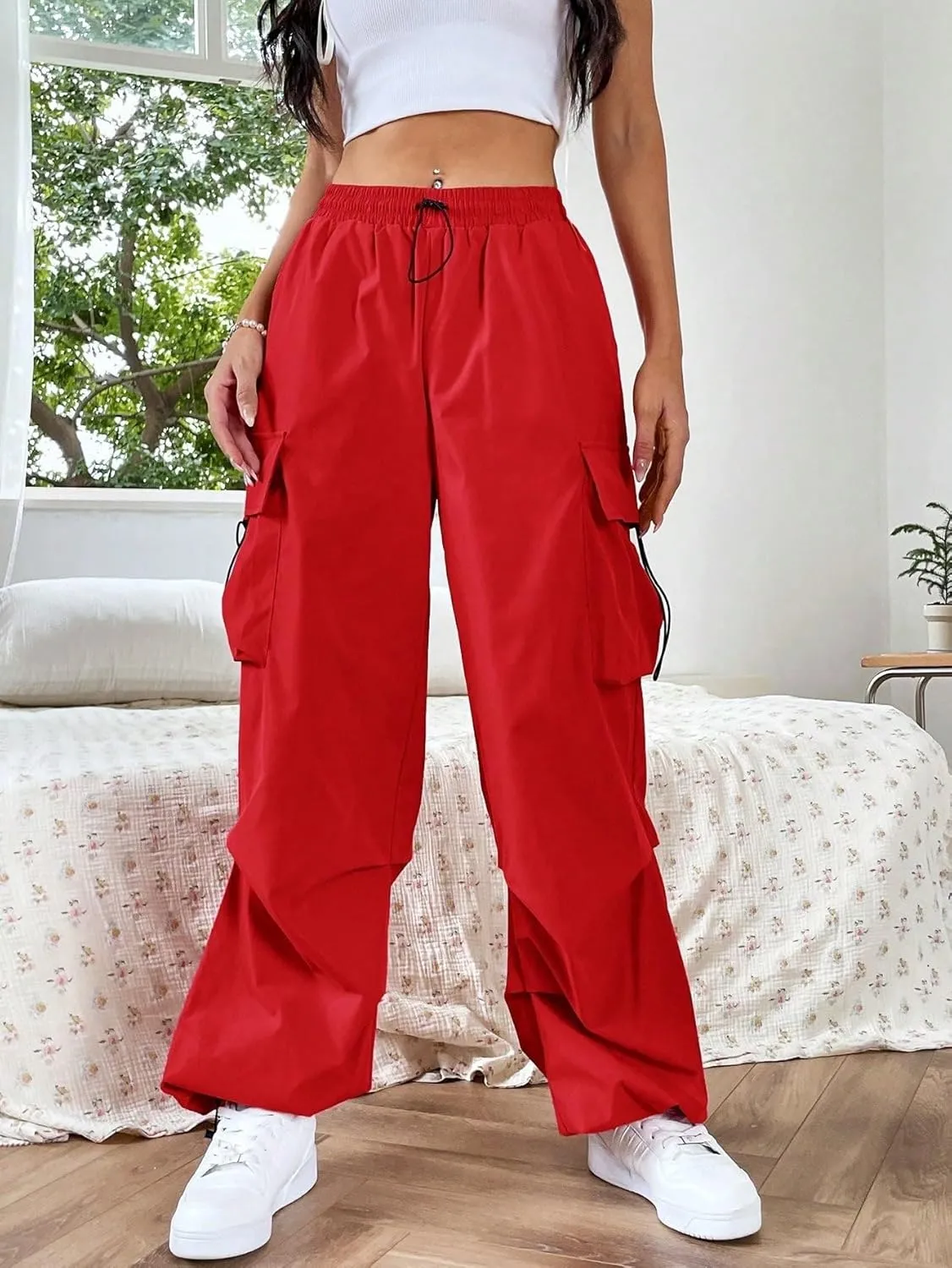 SHENHE Women's Baggy Loose Cargo Pants Drawstring Waist Joggers Long Trousers