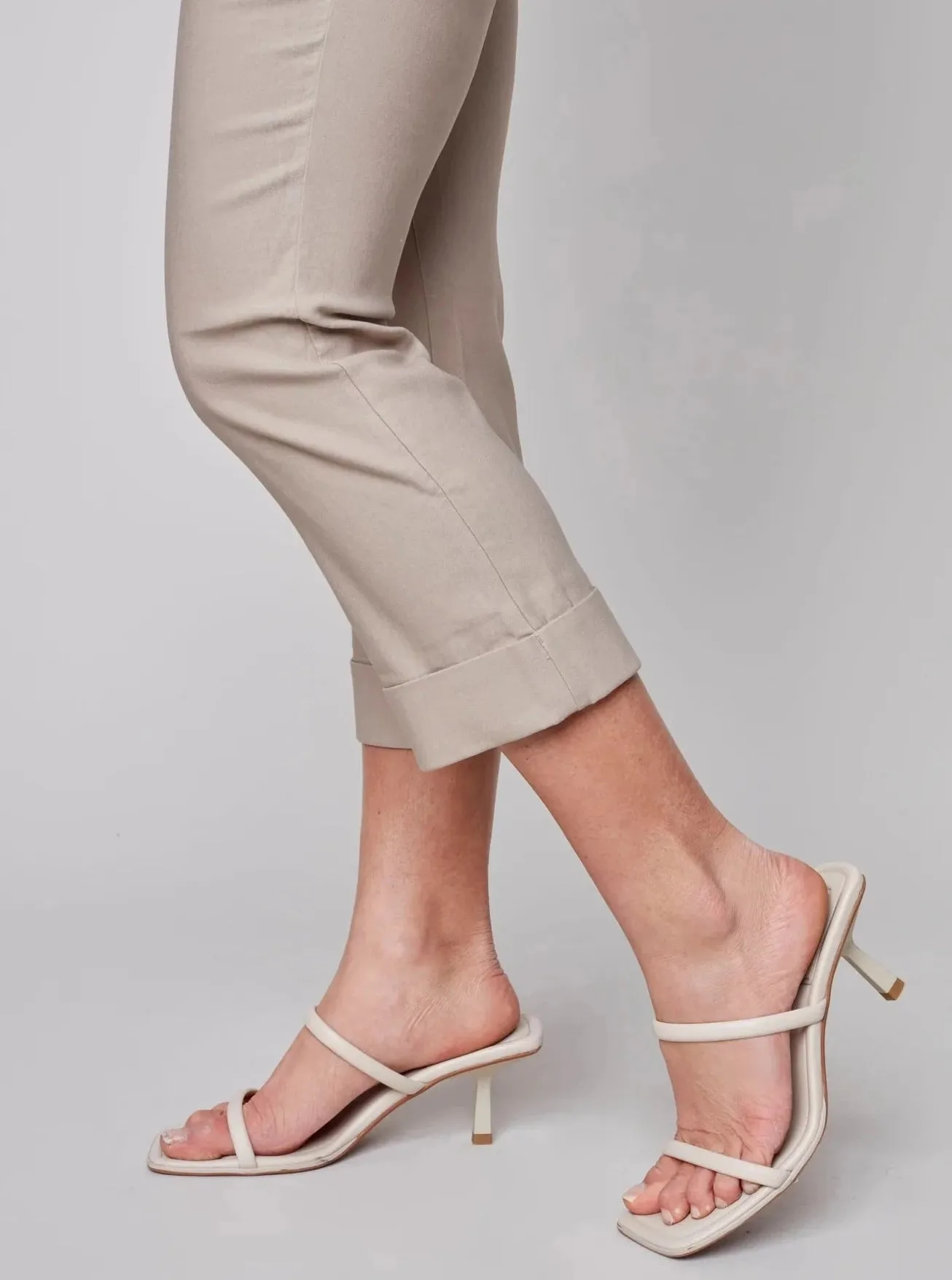 Solid Pull On Stretch Cropped Pant [Greige-C5259RR]