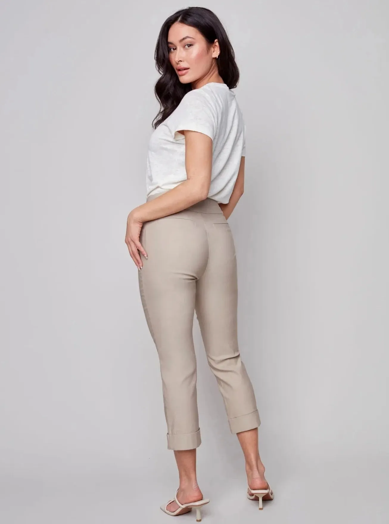 Solid Pull On Stretch Cropped Pant [Greige-C5259RR]