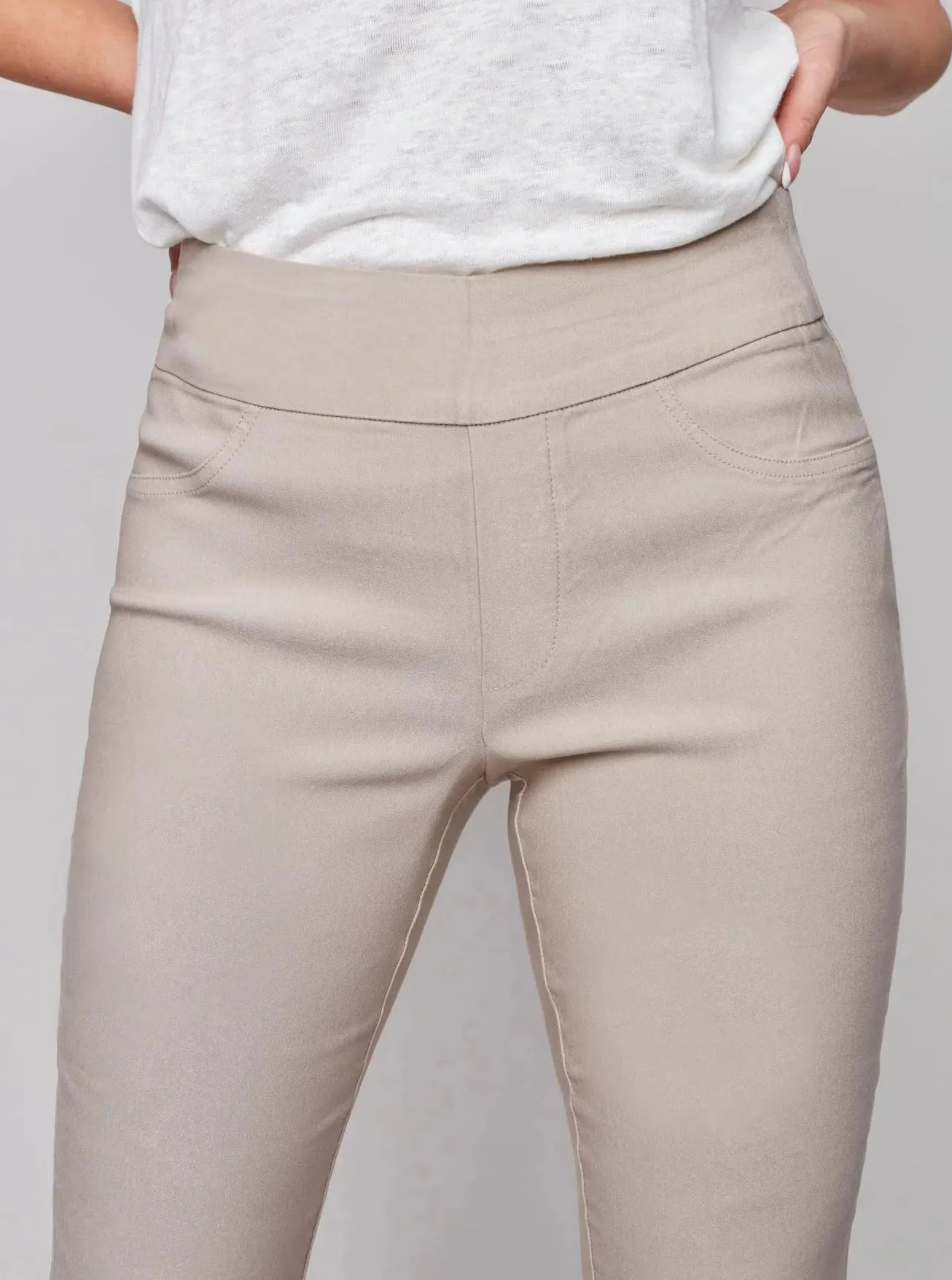 Solid Pull On Stretch Cropped Pant [Greige-C5259RR]