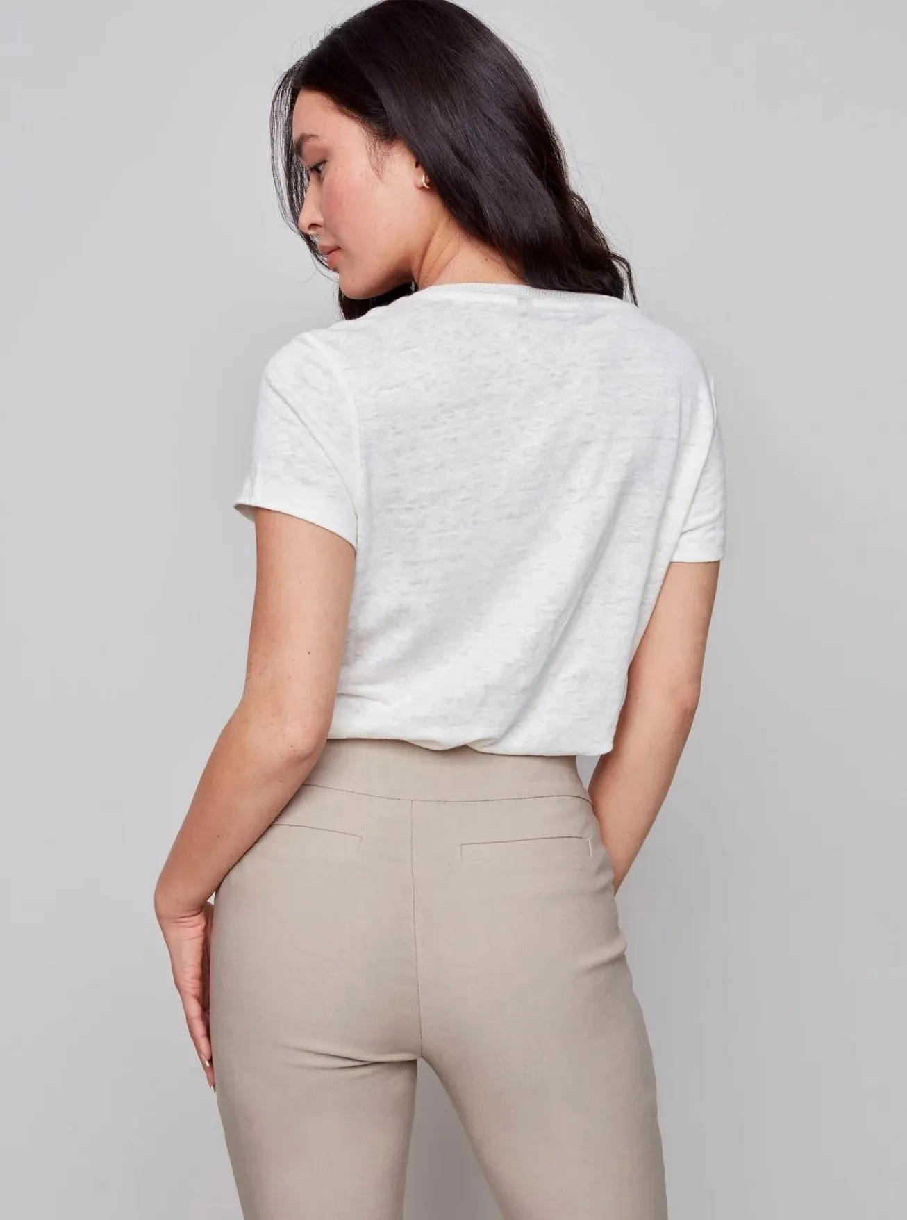 Solid Pull On Stretch Cropped Pant [Greige-C5259RR]