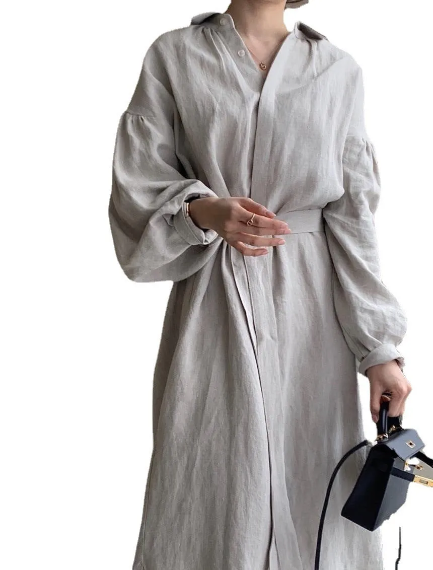 Spring Concise Lapel Single Breasted Casual Loose Dress