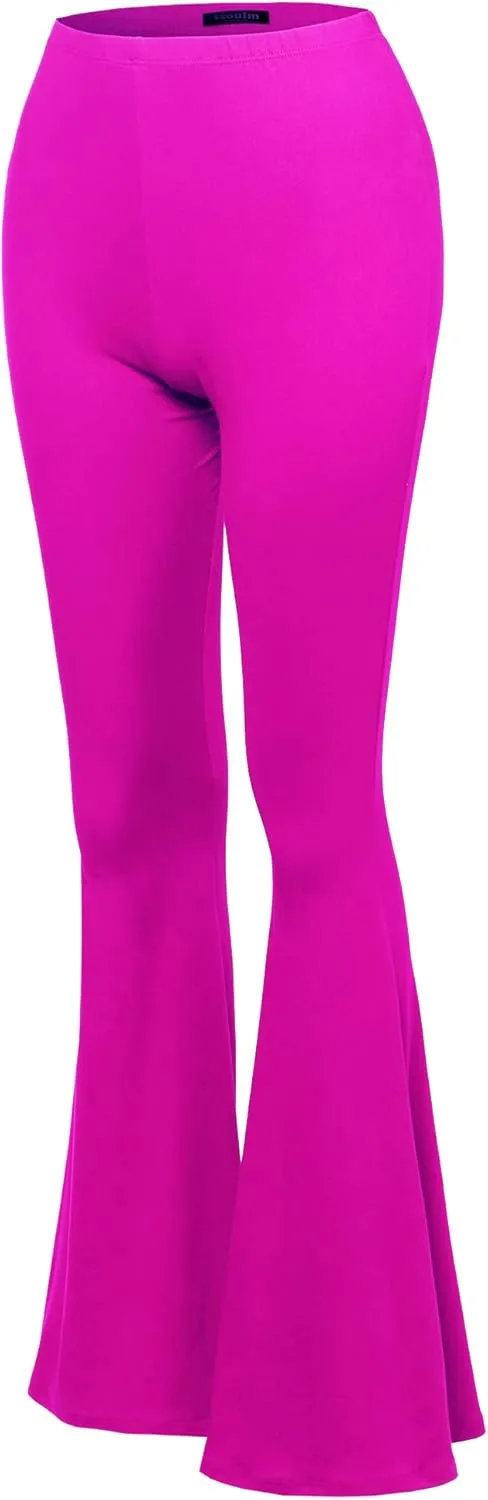 SSOULM Women's Stretchy Wide Leg High Waist Bell Bottom Flare Pants with Plus Size