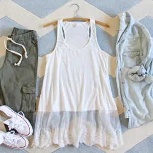 The Lace Hem Layering Tank in White