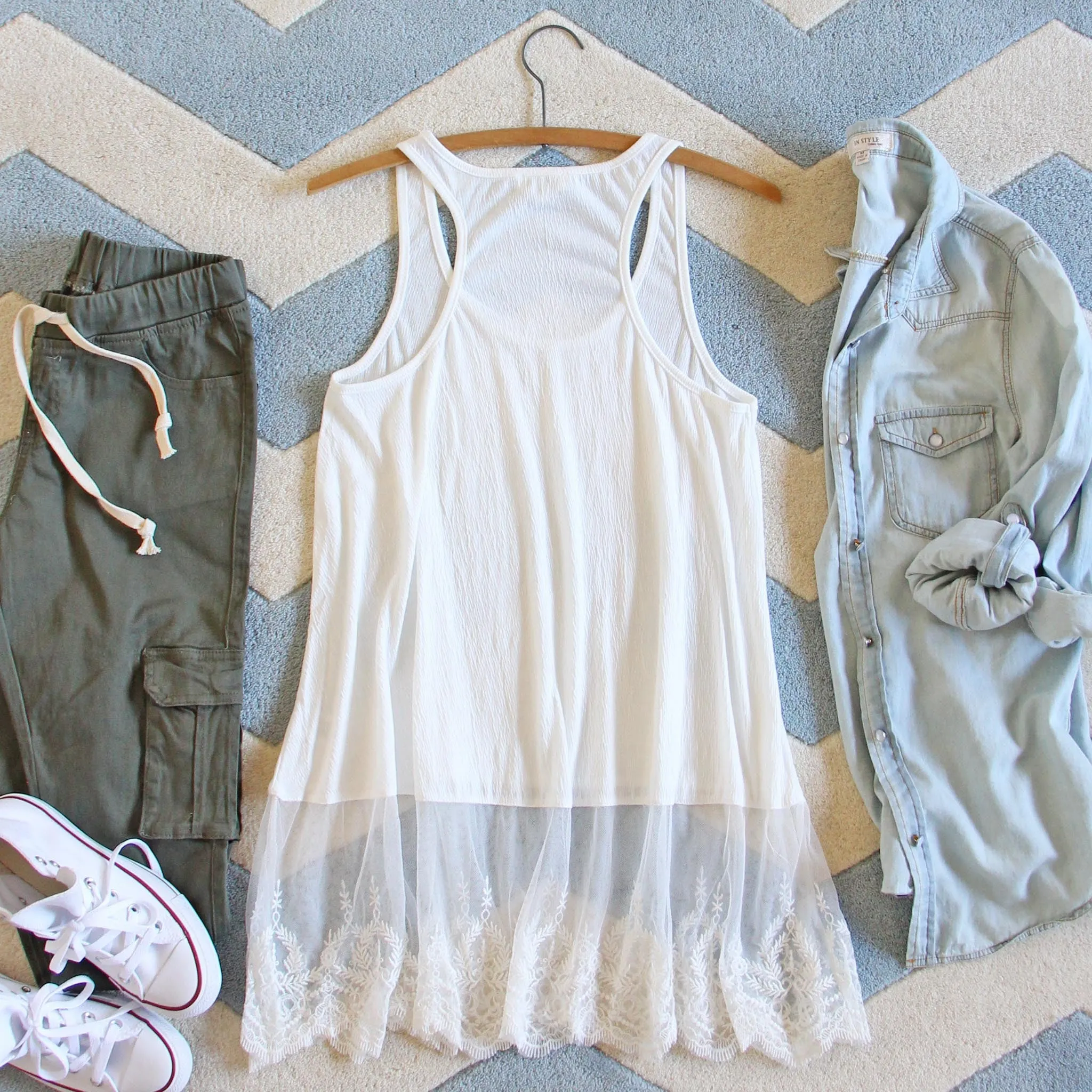 The Lace Hem Layering Tank in White