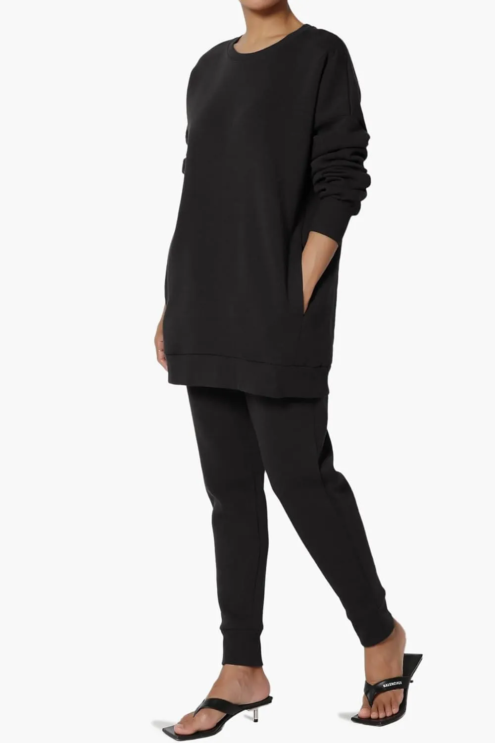 TheMogan Women's S~3X Lounge FleecePullover Sweatshirt Drawstring Jogger Sweat Pants SET