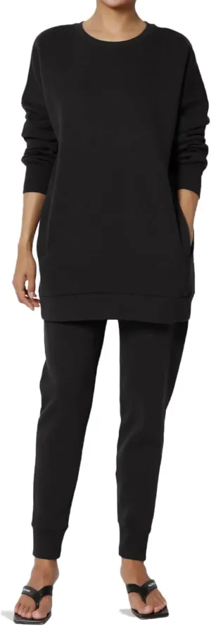 TheMogan Women's S~3X Lounge FleecePullover Sweatshirt Drawstring Jogger Sweat Pants SET