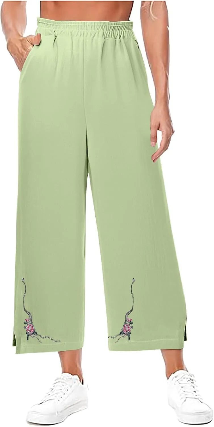 Trendy Pants for Women,Wwomens Casual Summer 2025 Drawstring Elastic High Waist Pant Comfy Side Pleated Trouser